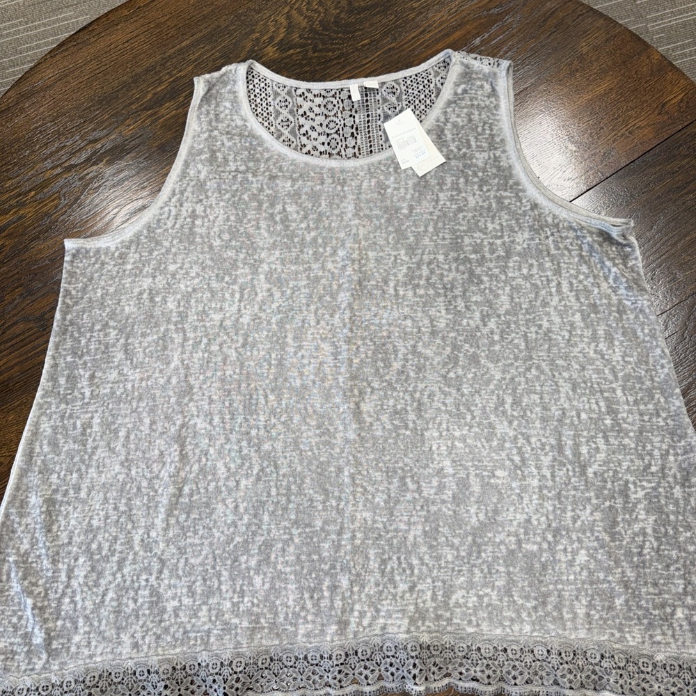 c est 1946 26/28W Majolica Blue Lace Knit Tank Grey NWT